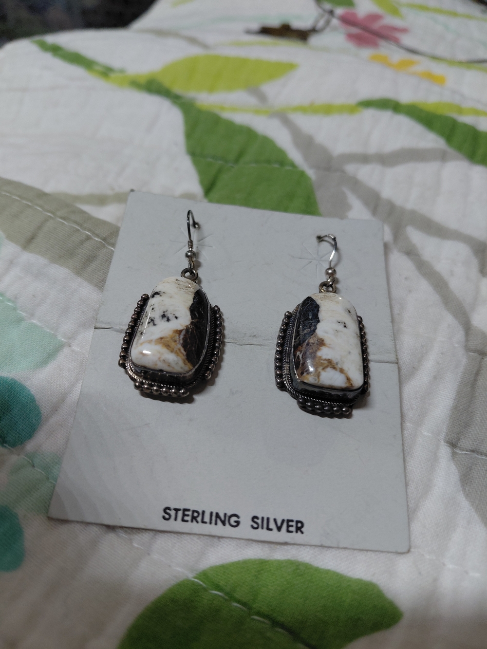 NAVAJO CALVIN SPENCER STERLING SILVER WHITE BUFFALO  EARRINGS